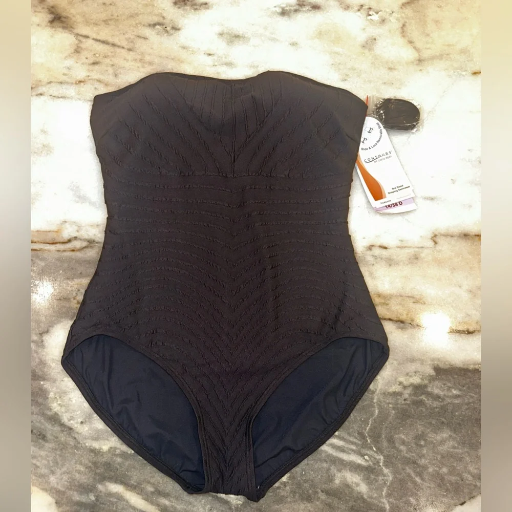 NWT Contours by Coco Reef Size 14/38D Elegant Black One-Piece‎ Swimsuit - Picture 2 of 12